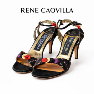 Rene Caovilla Black Velvet Embellished Heels – Made in Italy – Size 5.5 (EU 36)